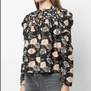 Blusa Ulla Johnson Noir Floral Bevin Talla 2 Distintiva Hombro Volantes Talla 2 - Imagen 1 de 14