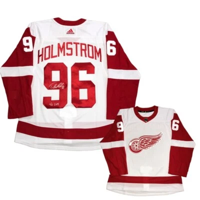 TOMAS HOLMSTROM Signed Detroit Red Wings White Adidas PRO Jersey- 4x Cups - Image 1 of 2