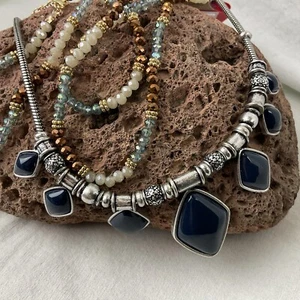 NWT 2 Arizona Jeans Necklaces Blue Stone Southwest Blue Copper AB Crystal Beads - Picture 1 of 9