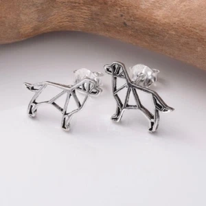 Brand New 925 Sterling Silver Geometric Dog Stud Earrings - Picture 1 of 2