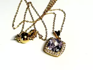 Vintage Pendant Sterling Silver 925 Necklace Gold on Silver White Stone Octagon - Picture 1 of 12