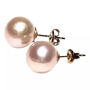 Exquisite 5A Luster 10.5mm Purple Pink Round Edison Cultured Pearl Stud Earrings - Picture 1 of 6