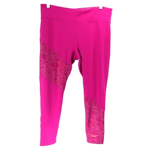 New Nike Girls DRI-FIT Training Leggings Tight Fit Pink Spell Out Size XL+ 31x26 - Picture 1 of 8