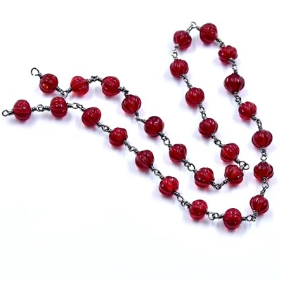 Rubí Hidro Cuarzo Muskelmelón Calabaza Tallado 6-7mm Cuentas Cuarzo 18" 1 Collar AG Foto 1 de 4