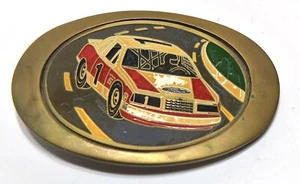FIBBIA CINTURA VINTAGE RETRÒ FORD AUTO DA CORSA NASCAR OTTONE - Foto 1 di 4