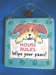 HOUSE RULES: WIPE YOUR PAWS Dog Ceramic Tile Tumbleweed Pottery Decoration 5x5 - Picture 1 of 1