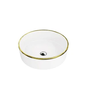 Aufsatzwaschbecken MERIDA GOLD LINE, rund (Ø 37 cm) glänzend weiß/gold Badzimmer - Bild 1 von 2