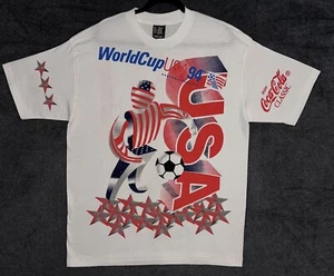 Maglia Vintage Uomo XL 1994 Mondiali Calcio Calcio Coca Cola Stampa All Over - Foto 1 di 8