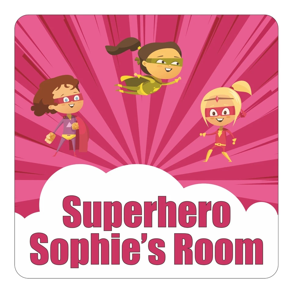 Superhero Girls Kids Bedroom Door Sign Personalised With Any Name - Image 1 of 1