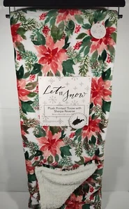 Let It Snow Plüsch Drucker Überwurf Sherpa Rückseite 50 x 70 festlicher Stechpalmendruck Neu mit Etikett - Bild 1 von 6