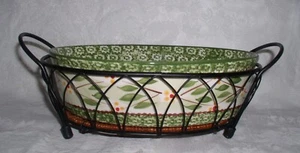 Panadera ovalada Temp-tations Old World Verde 9-1/2" con estante de metal EX - Imagen 1 de 6