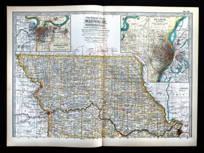 1897 Century Map N Missouri St. Louis Kansas City Jefferson Columbia St. Joseph - Image 1 of 4
