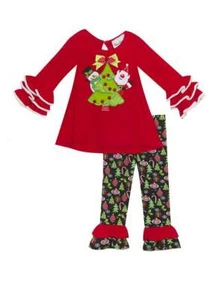 RARE EDITIONS GIRL'S Christmas Friends Ruffled Tunic Legging Set, Red, NWT - Picture 1 of 6