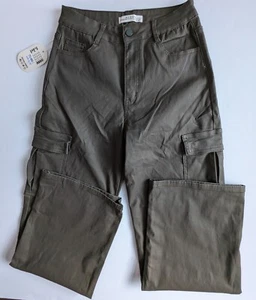 REDIAL coated straight cargo stretch jeans dark olive - BNWT - women W28-30 L31 - Picture 1 of 9