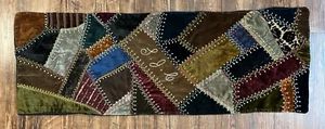 Antique Crazy Quilt Runner Table Top Victoria Circa 1920 Signed Folk Art - Picture 1 of 24