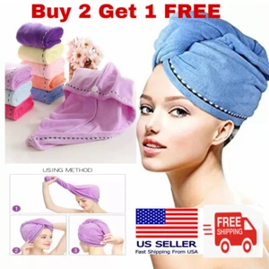 Fast Drying Hair Absorbent Towel Turban Wrap Soft Shower Bath Cap Hat - Picture 1 of 16