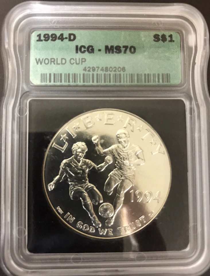 1994-D WORLD CUP MS70 ICG $1 Silver Dollar - VERY RARE!!!  POP 44!!! - Image 1 of 2