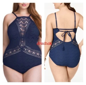 NWT becca High Neck X Back One Piece Swimsuit Bathing Suit SZ OX 14 16 $168 - Picture 1 of 4