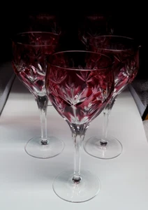 Rare 5 Cranberry Crystal Cut to Clear Wine Hocks by Dorotheenhutte Germany 8"x3" - Picture 1 of 5