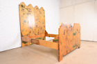 Chinoiserie Hollywood Regency Hand Painted Lacquered Queen Size Bed