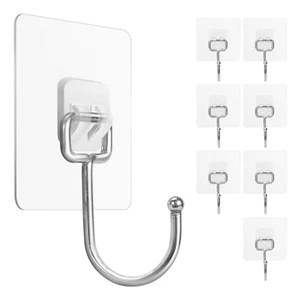 8 Pack Heavy Duty Adhesive Wall Hooks 22lb Max Waterproof Rustproof Stainless - Picture 1 of 8