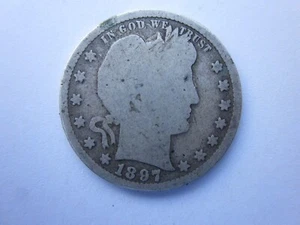 1897-S BARBER QUARTER DOLLAR 25C SAN FRANCISCO MINT BETTER DATE COLLECTOR COIN 2 - Picture 1 of 2
