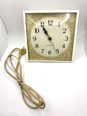 1960s General Electric Wall Clock Pale Orange Beige Gray Abstract Retro Swirl Cover