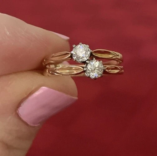 Помолвочное кольцо из розового золота 14 карат с двойным бриллиантом-солитером размер 6,5 - Изображение 1 из 1