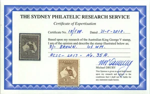1913 Australia ACSC-2017-No 35A.MVLH Roo 1st Wmk DieII 2/- Brown - Picture 1 of 4