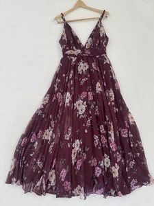 JILL JILL STUART Size 4 Burgundy Floral Chiffon Plunge V-Neck Sleeveless Dress - Picture 1 of 10