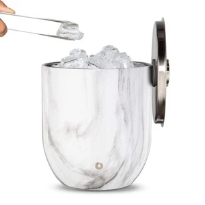 Stainless Steel Ice Bucket with Lid and Tongs, Marble - Picture 1 of 3