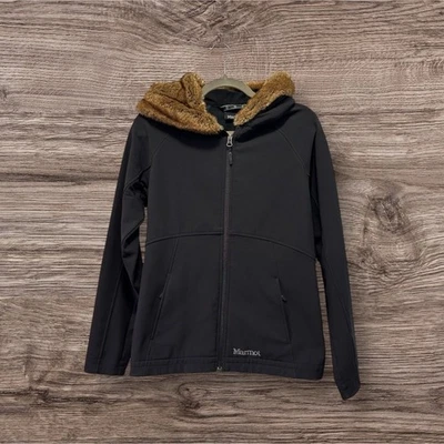 Chaqueta softshell con capucha larga para mujer Marmot negra de piel sintética talla mediana Foto 1 de 4
