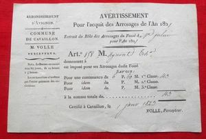 Commune de Cavaillon - Acquit des Arrosages de l'An 1821 ! - Picture 1 of 1