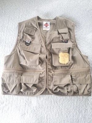 Vintage Columbia XL Khaki Fishing Vest Pockets Zip USA Made Cotton/Poly Outdoor  - Imagem 1 de 4