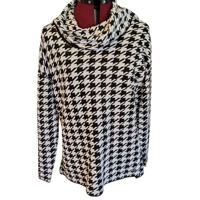Blusa Suéter Túnica Cuello Capucha Estampado Geográfico Blanco y Negro Calvin Klein Talla M Foto 1 de 4