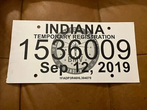 12 de septiembre de 2019 Indiana matrícula temporal etiqueta de temperatura. # 1536009 - Imagen 1 de 4