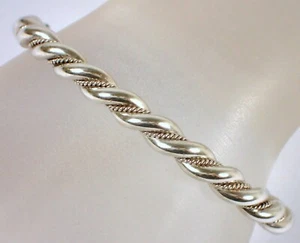 FINE Vtg Southwestern 29.6g Sterling Silver Twisted Braided Rope Cuff Bracelet - Picture 1 of 6