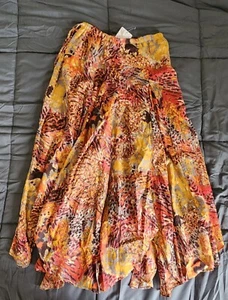 Free People ausgestellte breite Beine Boho Dschungel Pop Druck Hose Krawatte elastische Taille XS NEU - Bild 1 von 5