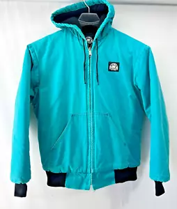 GIACCA DA LAVORO VINTAGE POLAR KING by KEY UOMO BLU ACQUA TELA ANATRA ISOLATA CON CAPPUCCIO - Foto 1 di 13