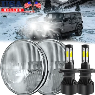 Pair 7" Inch Round LED Headlights Hi+Lo Beam For Jeep Wrangler JK LJ TJ CJ - Image 1 of 4