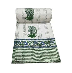Edredón edredón Kantha hecho a mano con estampado a mano indio - Imagen 1 de 5