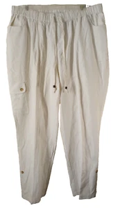 Catherine's Women's Pants 1X White Linen Stretch Waist Pockets Tapered Leg 34x29 - Picture 1 of 18