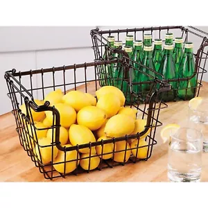 2x MIKASA GOURMET GENERALE METALLO IMPILABILE CONSERVAZIONE CUCINA CIBO CESTO FRUTTA - Foto 1 di 3