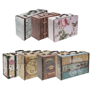 HMF Deko Holzkoffer im Vintage-Design Holzkiste Geschenkbox versch Muster/Größen - Bild 1 von 47
