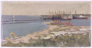 Elena Yanchak (1918-2006) "Port Illichivsk (Chornomorsk) by Odesa" Oil, 1950s(1) - Picture 1 of 2