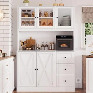 Kitchen Pantry Cabinet, Kitchen Hutch with Microwave Stand & Charging Station - Picture 1 of 5