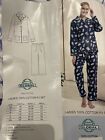 NEW 2pc Ladies Brushed Cotton Pyjamas Blue Leaves Design Long Sleeve Size 18 XXL