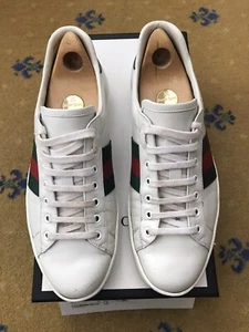 Gucci Trainer Sneaker Shoes White Leather Ace Croc Web Red Mens UK 9 US 10 43 - Picture 1 of 15