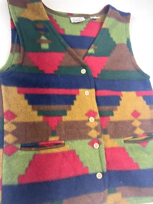Colete de lã asteca vintage sudoeste boho ocidental geométrico bolsos com botões - Imagem 1 de 4