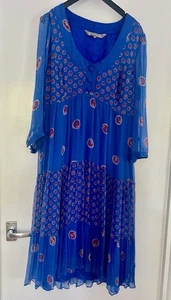 John Lewis Celia Birtwell Silk Blue Dress Lined Size 12/14 Excellent Condition - Picture 1 of 8